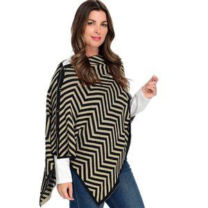Chevron Patterned Black and Cream Poncho